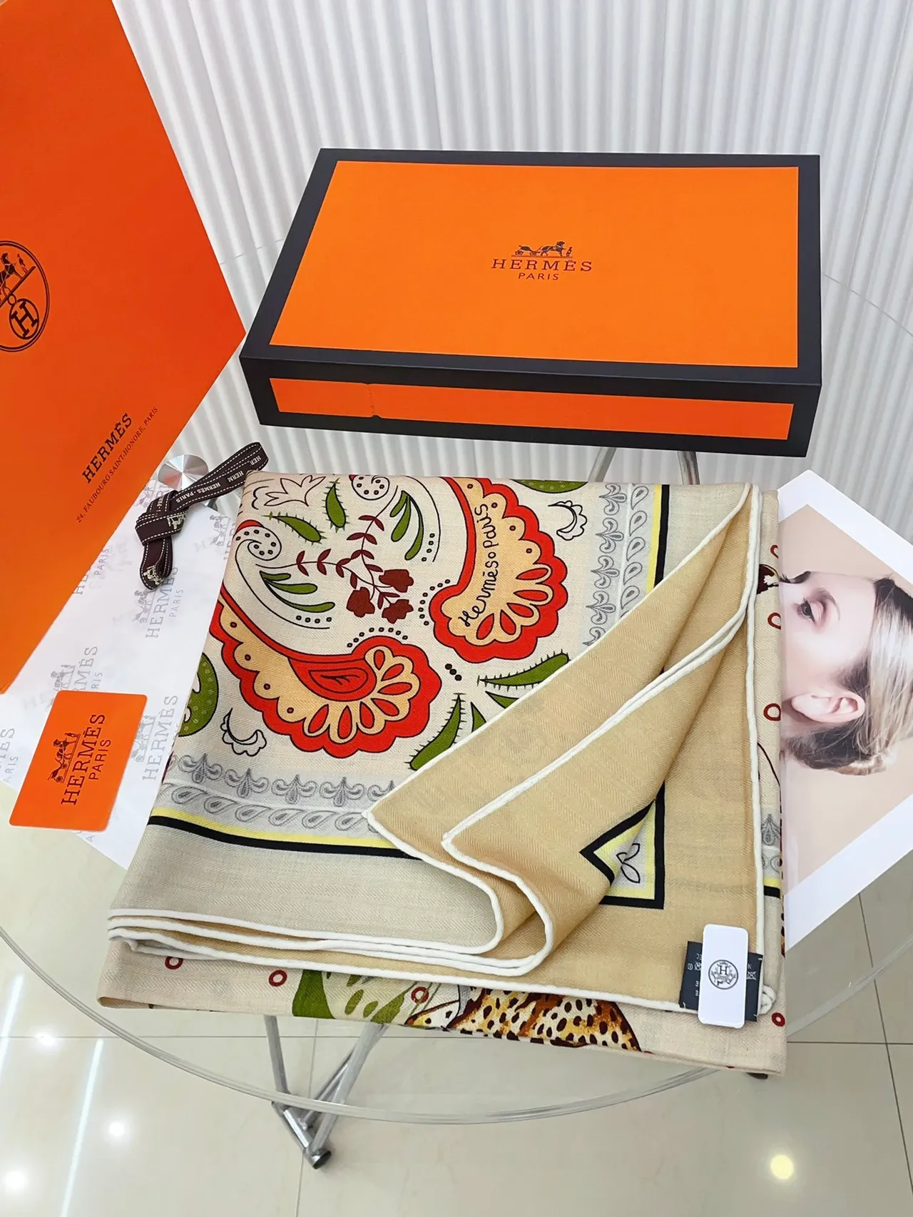 Hermès Printed Animal Motif Cream Silk Scarf 5