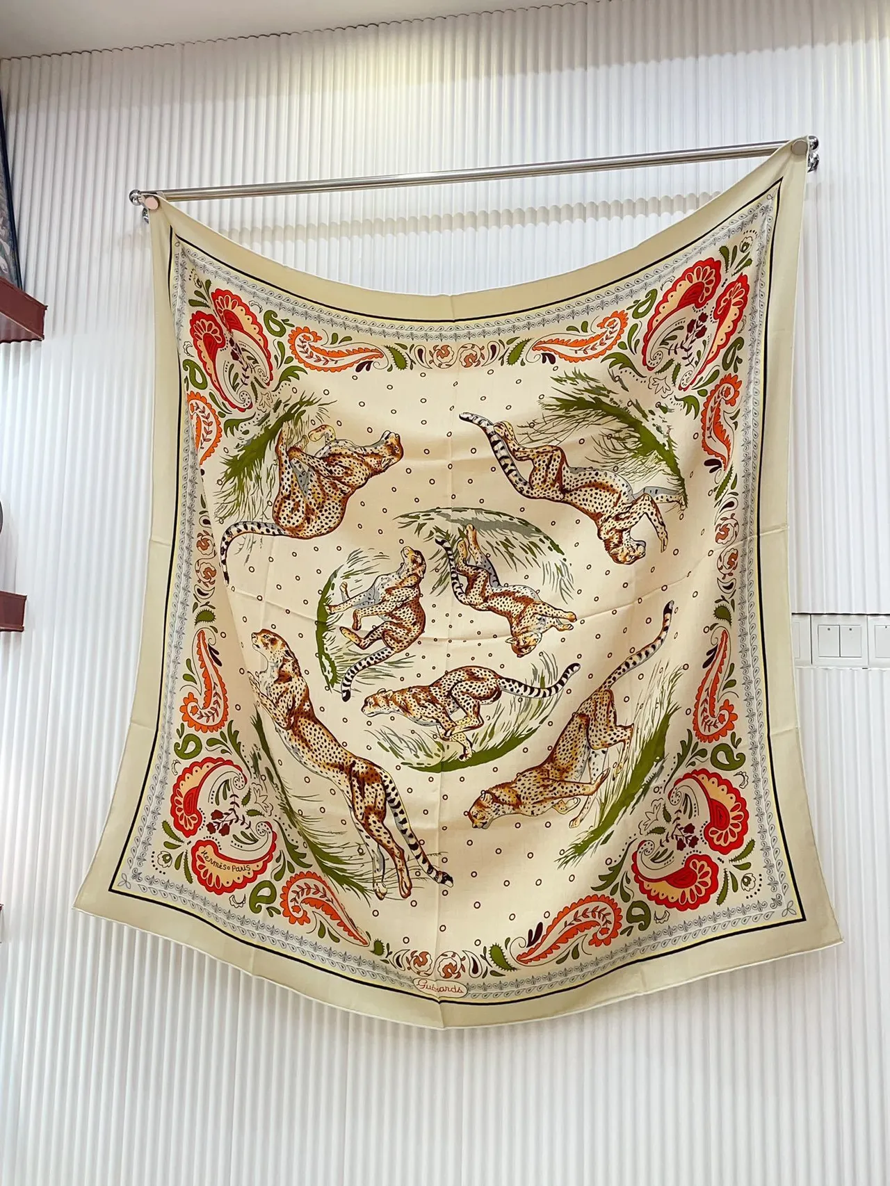 Hermès Printed Animal Motif Cream Silk Scarf 6