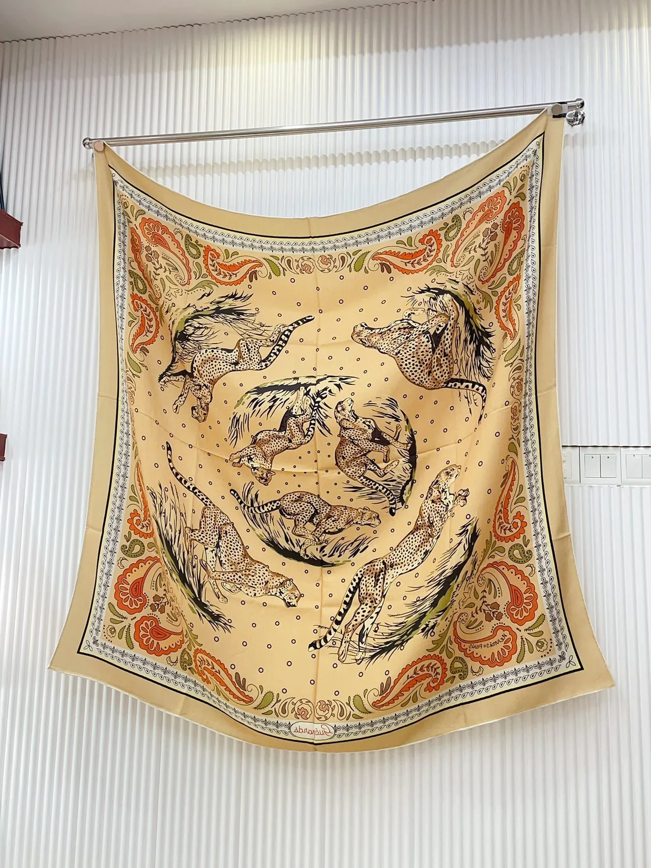 Hermès Printed Animal Motif Cream Silk Scarf 7