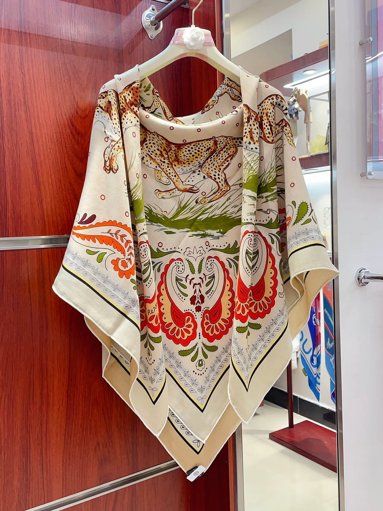 Hermès Printed Animal Motif Cream Silk Scarf 8