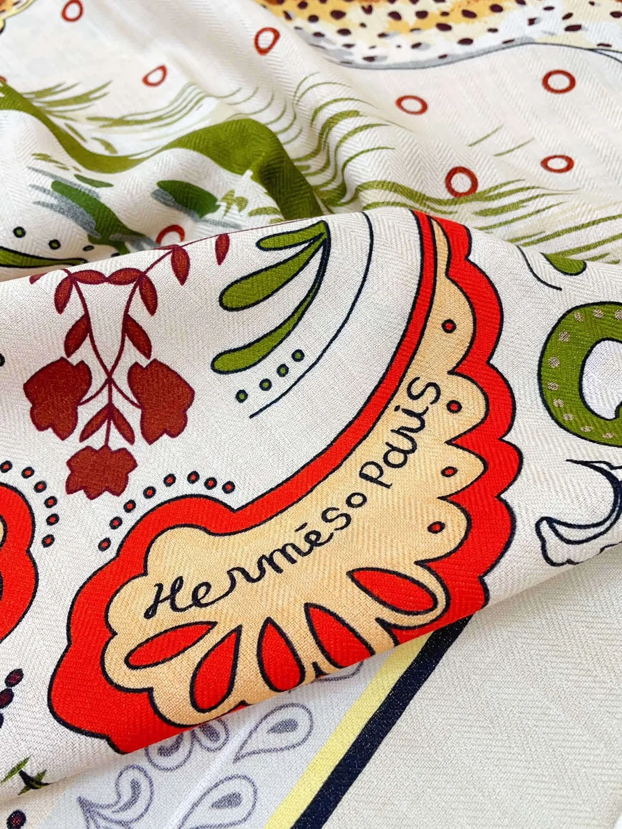 Hermès Printed Animal Motif Cream Silk Scarf 9