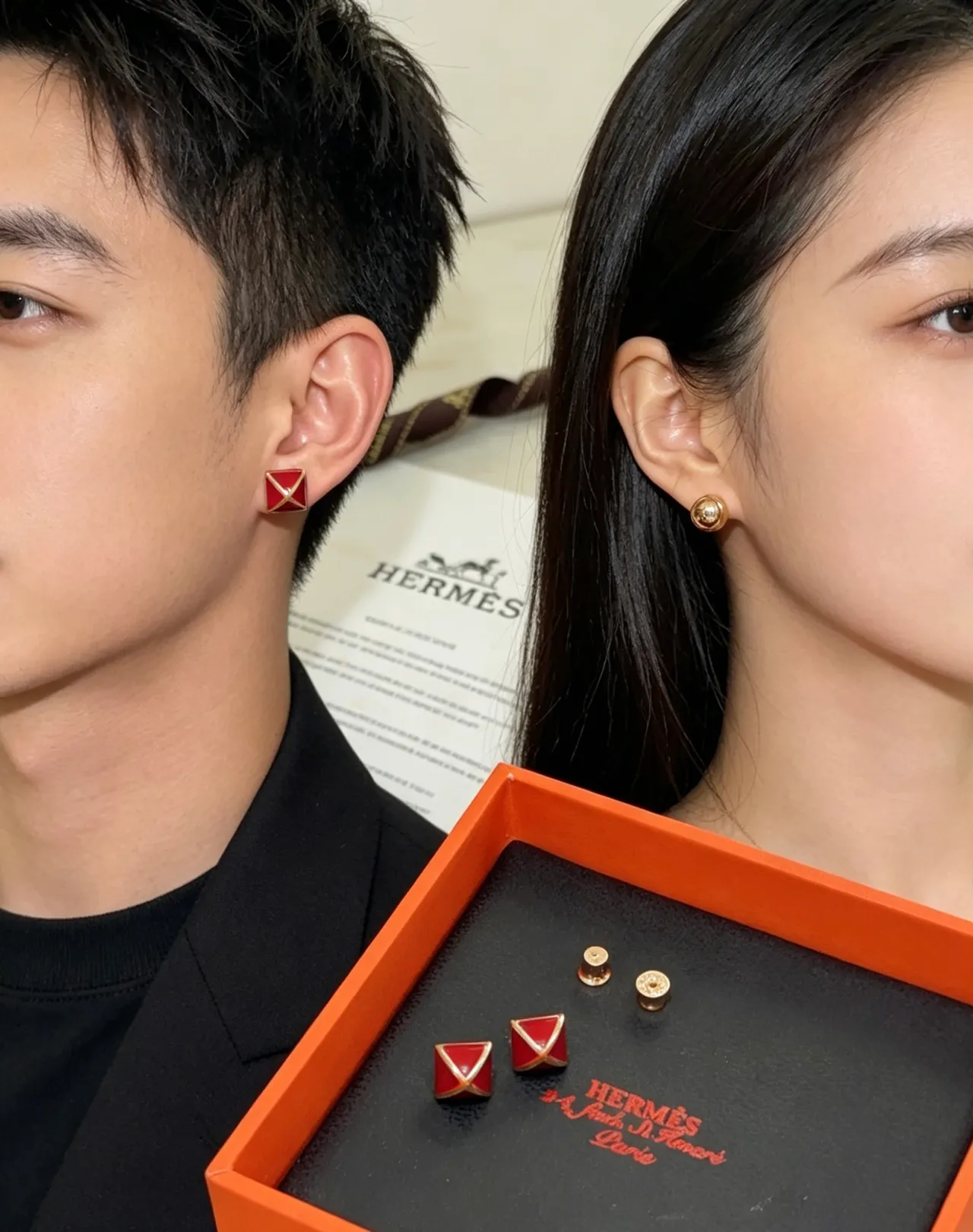 Hermès Red Enamel Pyramid Stud Earrings 6