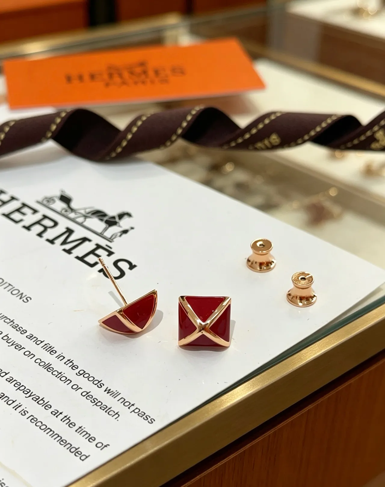 Hermès Red Enamel Pyramid Stud Earrings 7
