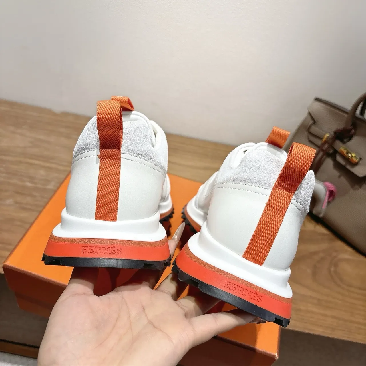 Hermès White and Orange Lifestyle Sneakers 3