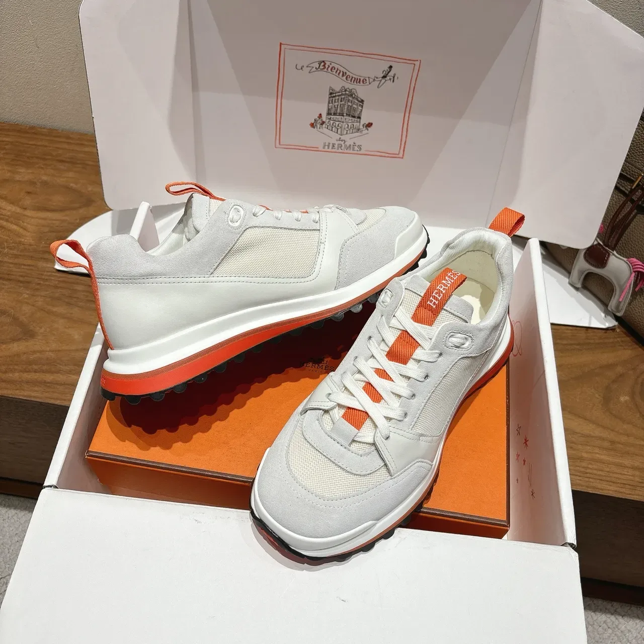 Hermès White and Orange Lifestyle Sneakers 4