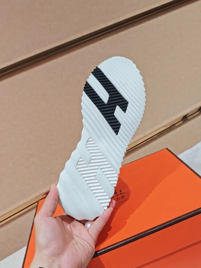 Hermès White Black Sculpted Ridged Sole Mesh And Smooth Leather Upper Lifestyle Sneakers 2