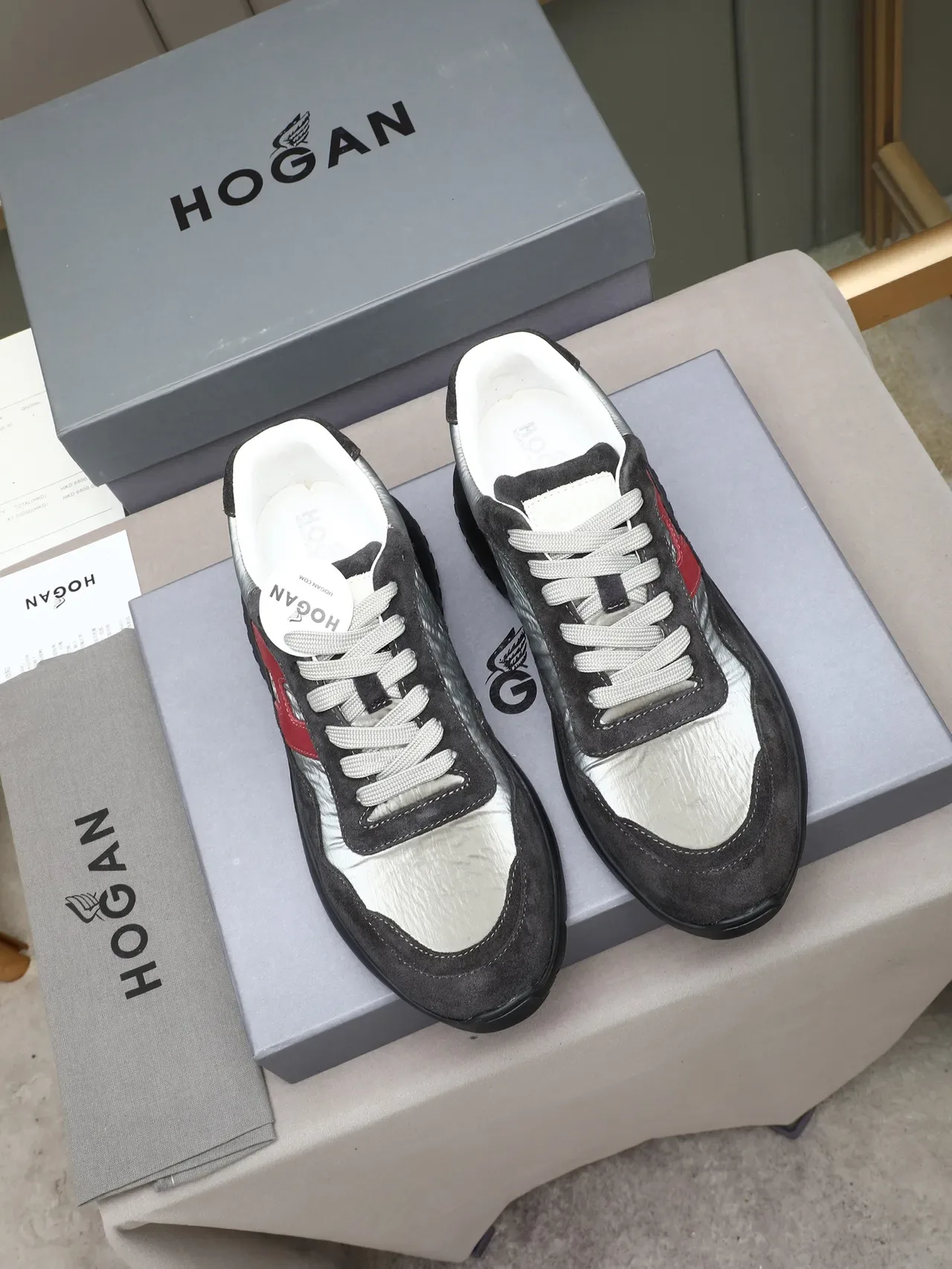 Hogan Black Red Oversized H-Logo Suede And Crinkled Textile Paneling Lifestyle Sneakers 2