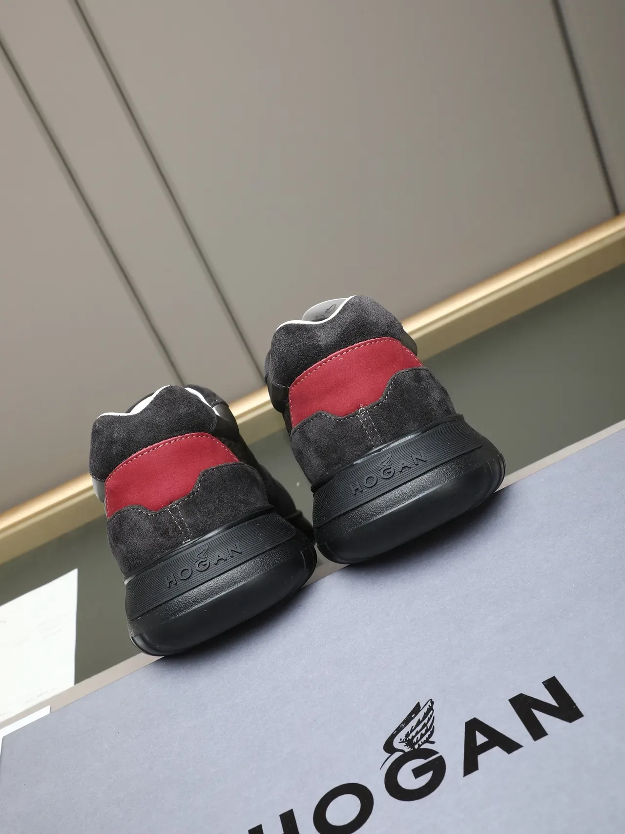 Hogan Black Red Oversized H-Logo Suede And Crinkled Textile Paneling Lifestyle Sneakers 3