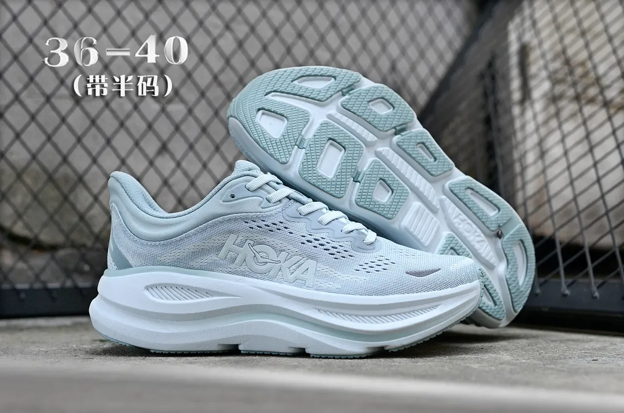 Hoka Blue White Maximalist Cushioning Engineered Mesh Upper Running Shoes 4