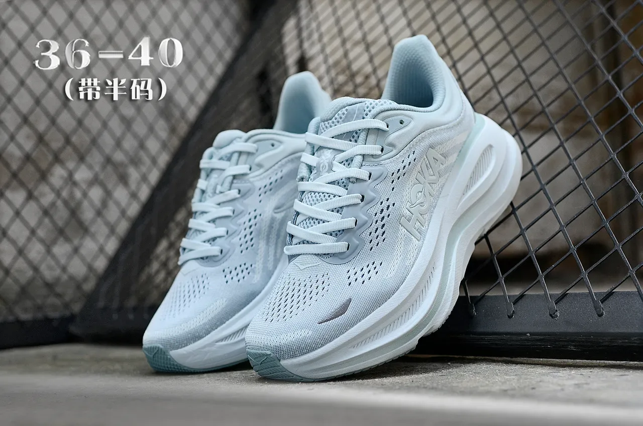 Hoka Blue White Maximalist Cushioning Engineered Mesh Upper Running Shoes 5