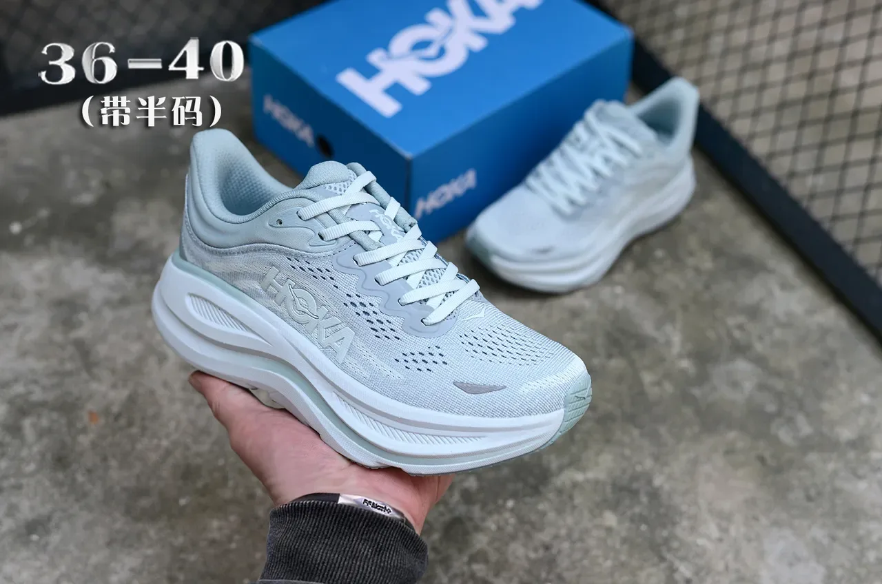 Hoka Blue White Maximalist Cushioning Engineered Mesh Upper Running Shoes 6