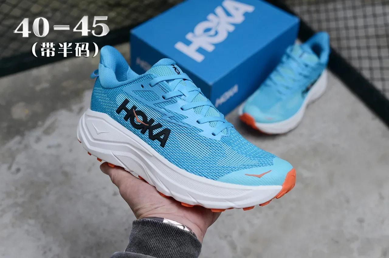 Hoka Clifton Light Blue and Orange Running Shoes 3