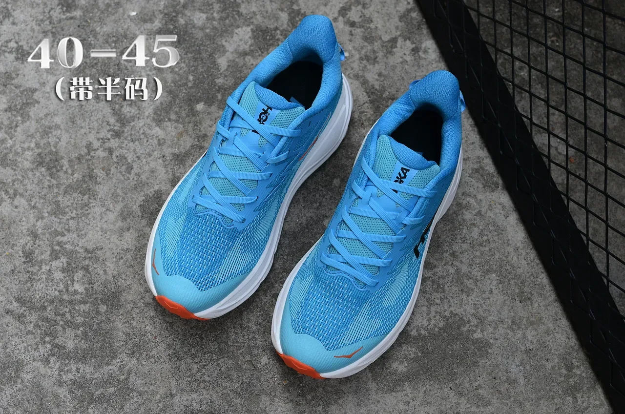 Hoka Clifton Light Blue and Orange Running Shoes 4