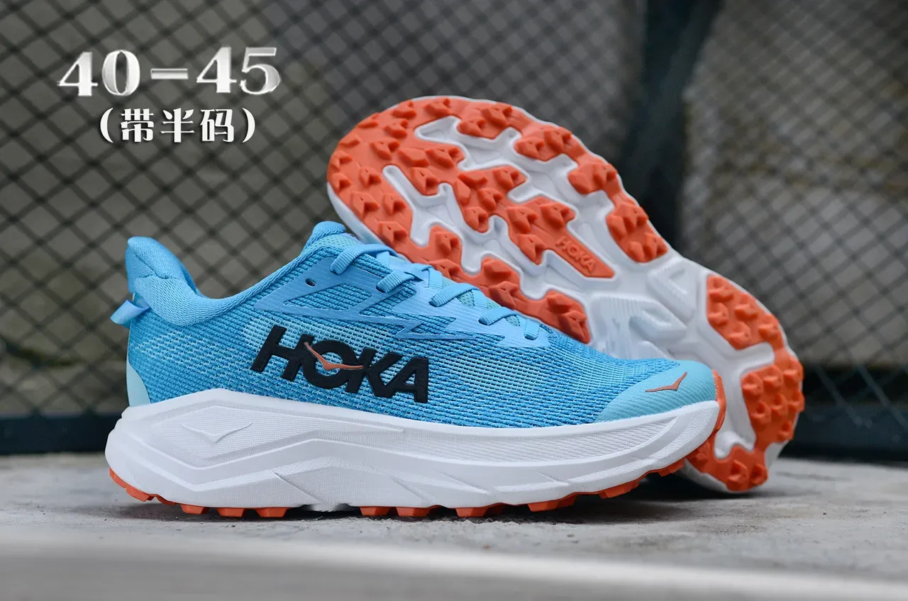 Hoka Clifton Light Blue and Orange Running Shoes 7