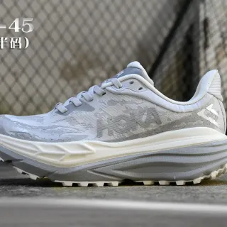 Hoka Gray White Thick-Cushioned Midsole Engineered Mesh Upper Running Shoes