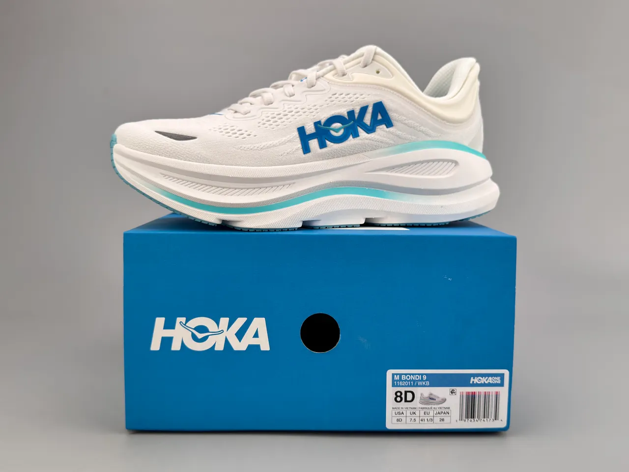 Hoka White Blue Engineered Mesh Upper Thick Cushioned Midsole Running Shoes 4