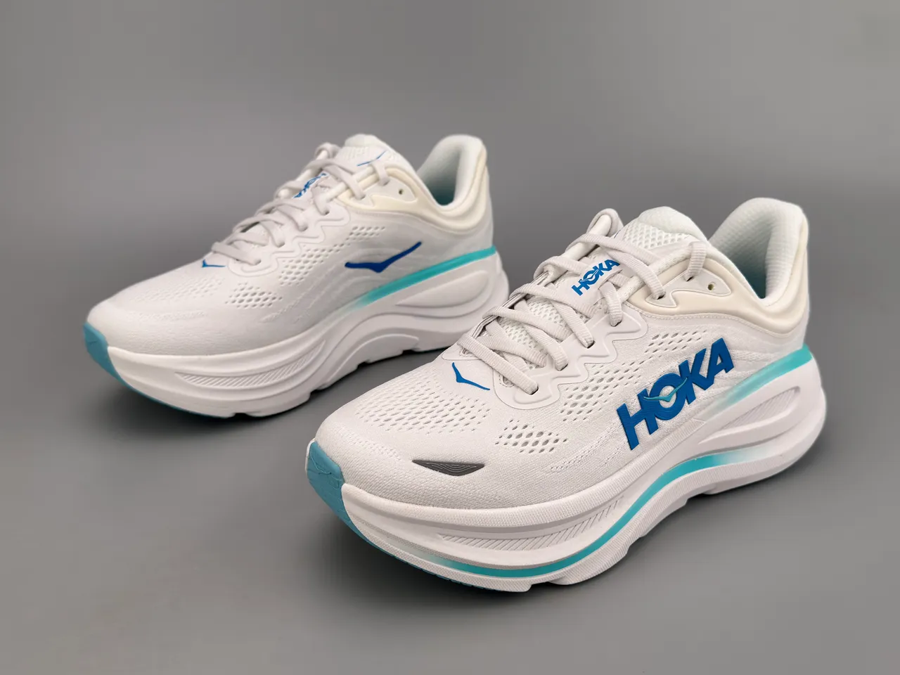 Hoka White Blue Engineered Mesh Upper Thick Cushioned Midsole Running Shoes 5