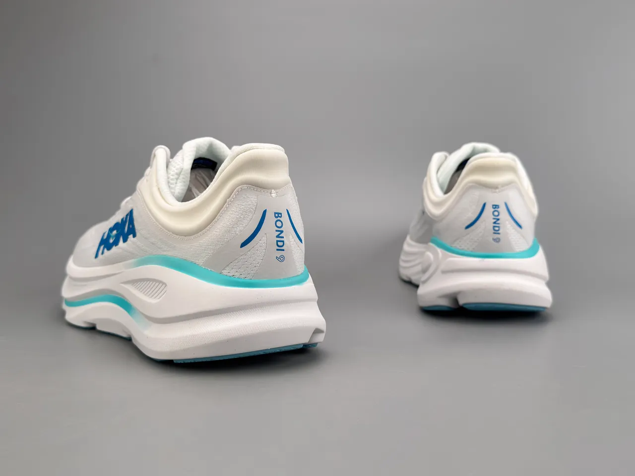 Hoka White Blue Engineered Mesh Upper Thick Cushioned Midsole Running Shoes 6