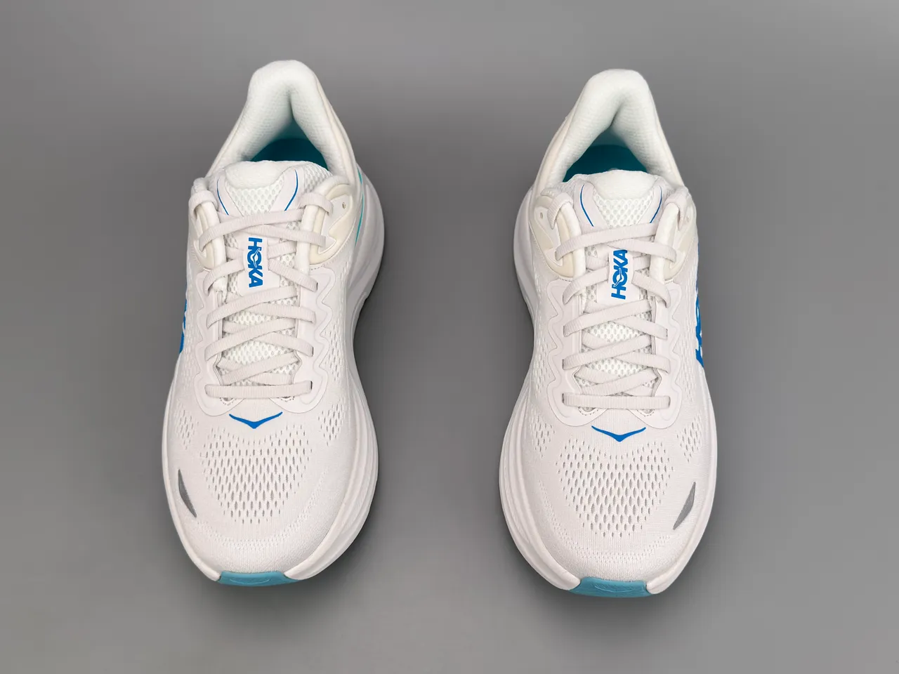 Hoka White Blue Engineered Mesh Upper Thick Cushioned Midsole Running Shoes 9