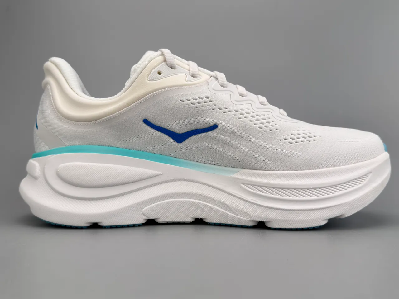 Hoka White Blue Engineered Mesh Upper Thick Cushioned Midsole Running Shoes 10