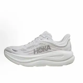 Hoka White Gray Engineered Knit Upper Tonal Logo Running Shoes