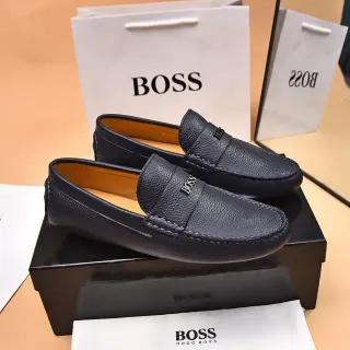 Hugo Boss Loafer Negro Beige Cuero Pebbled Correa Penny