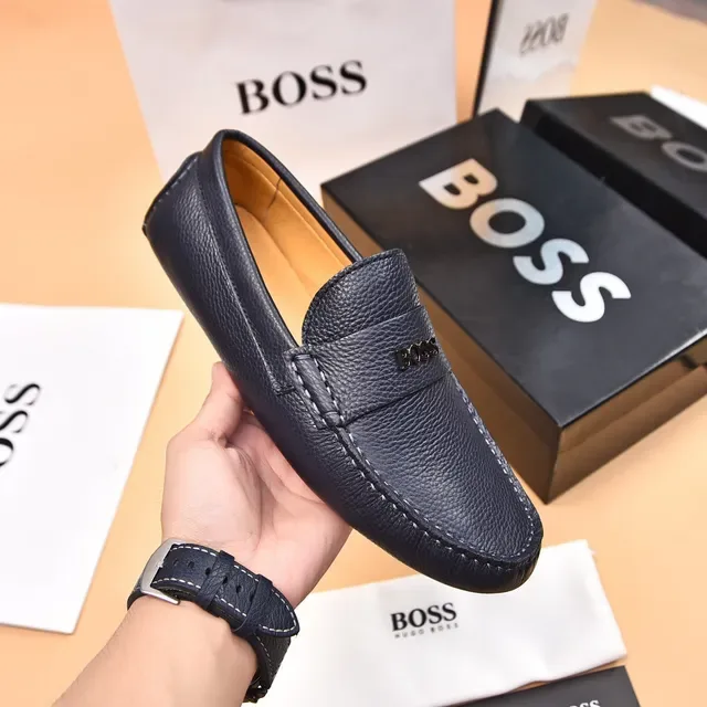 Hugo Boss Black Beige Pebbled Leather Penny Strap Loafer 5