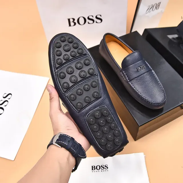 Hugo Boss Black Beige Pebbled Leather Penny Strap Loafer 7