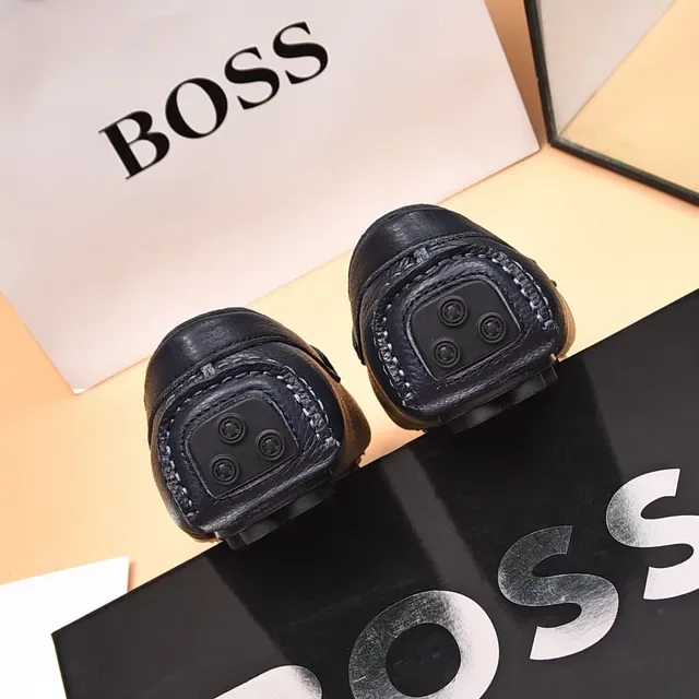 Hugo Boss Black Beige Pebbled Leather Penny Strap Loafer 9