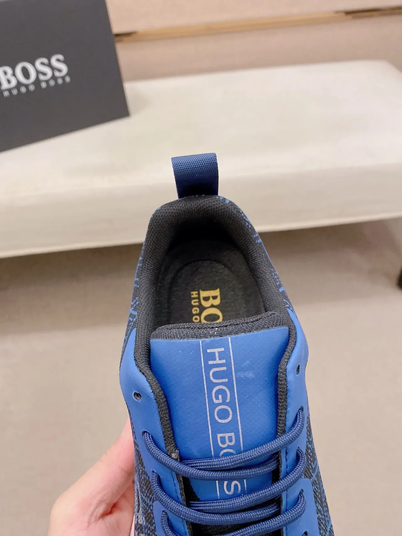 Hugo Boss أسود أزرق نسيج شبكي أعلى تكوين هندسي أحذية رياضية أسلوب حياة 6