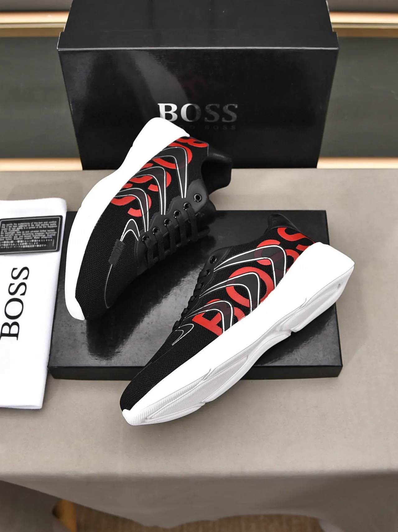 Hugo Boss Black Red Mesh Upper Bold Logo Print Lifestyle Sneakers 2