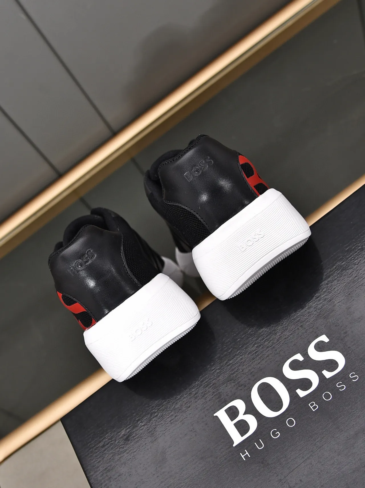 Hugo Boss Black Red Mesh Upper Bold Logo Print Lifestyle Sneakers 5