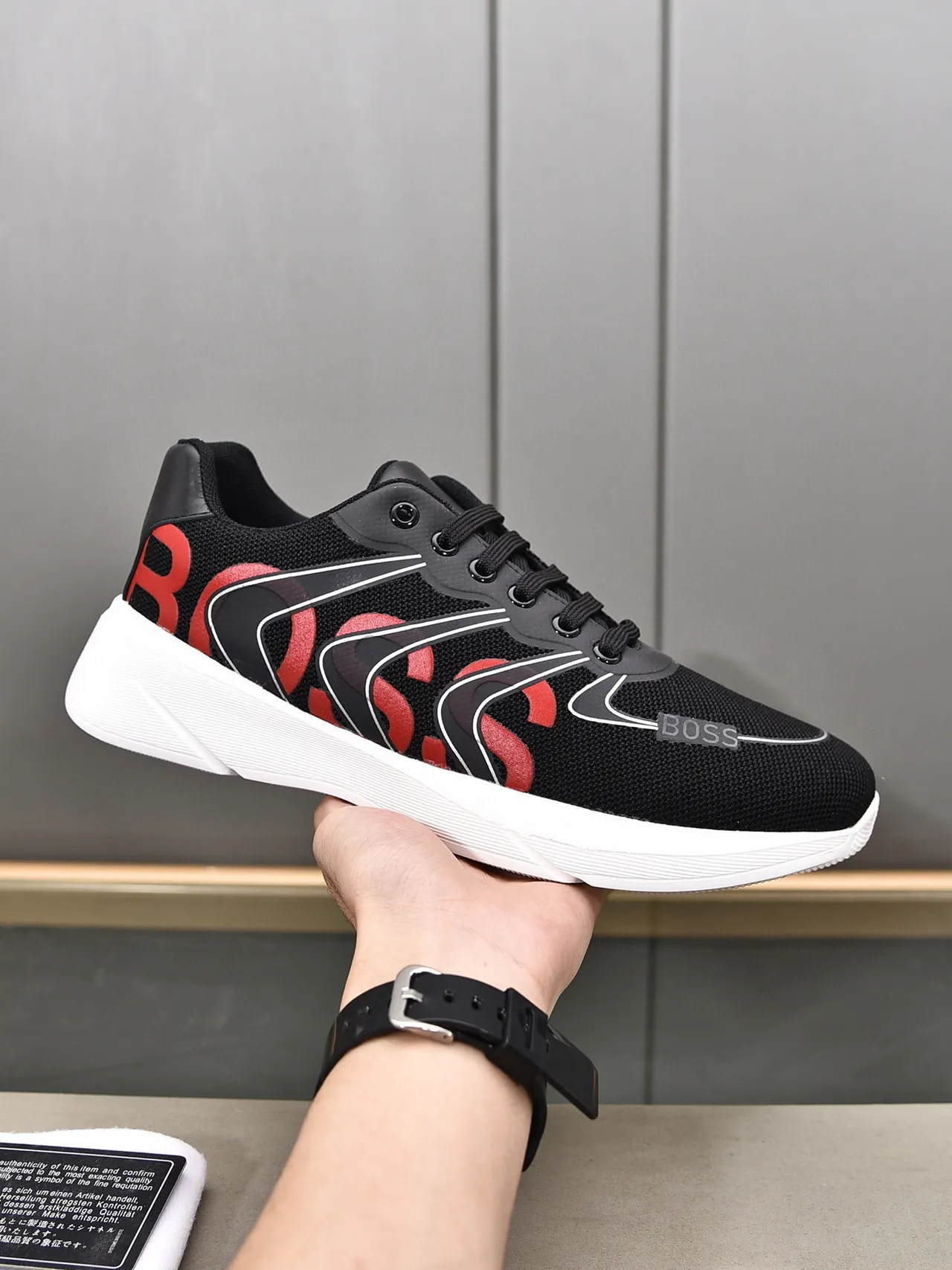 Hugo Boss Black Red Mesh Upper Bold Logo Print Lifestyle Sneakers 8