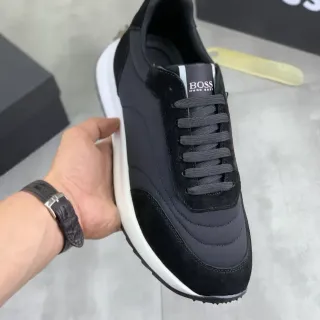 Hugo Boss Black White Suede And Mesh Upper Contrast Midsole Sneakers