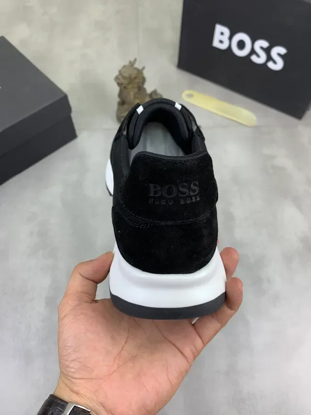 Sneakers Hugo Boss Noir et Blanc Daim et Maille Solaire Contraste 3