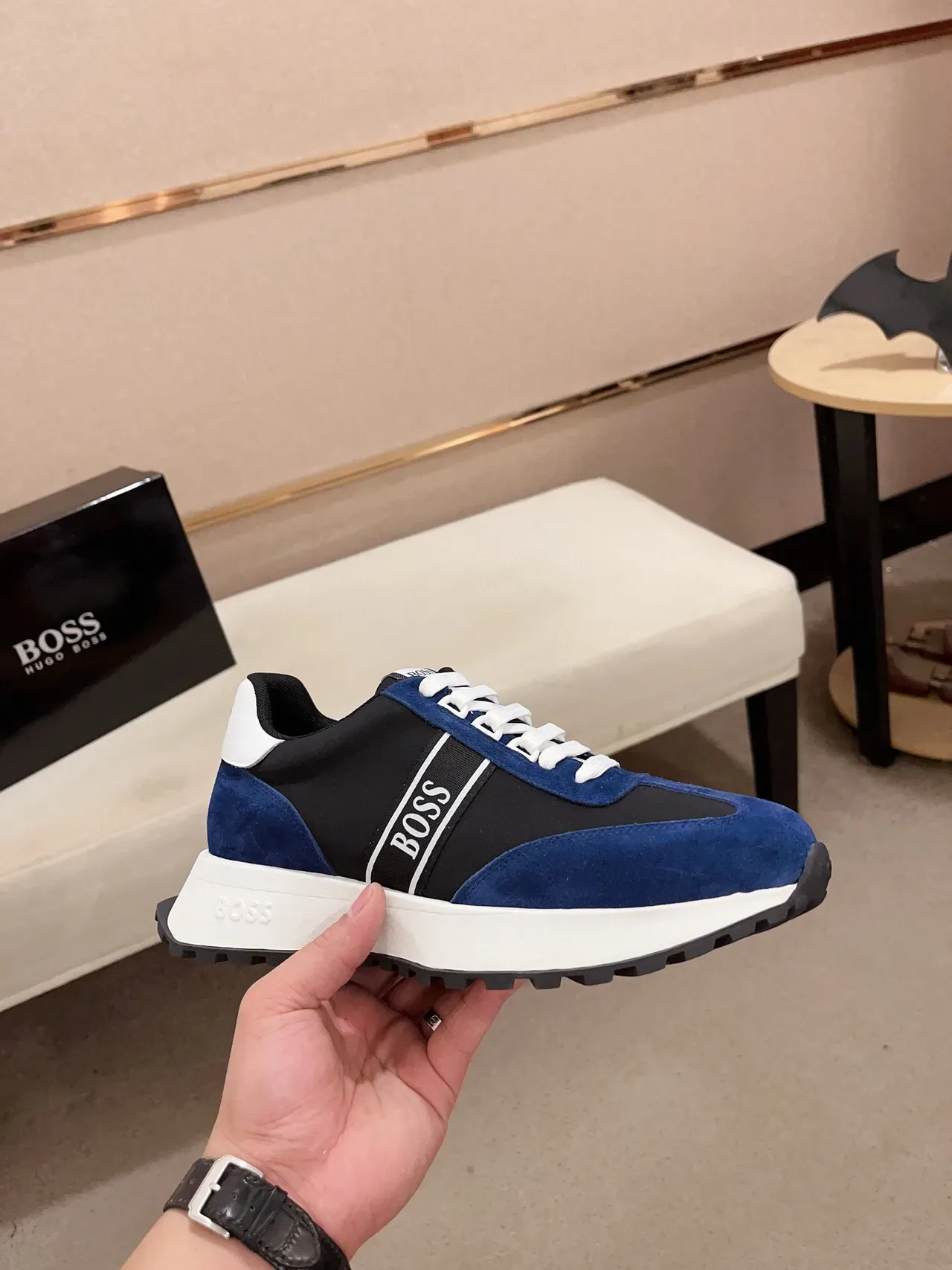 Hugo Boss Zapatillas Lifestyle de Ante Azul y Negro 4