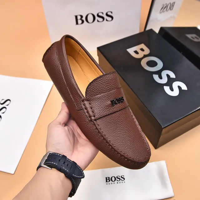 Hugo Boss Loafer de couro marrom bege texturizado 5