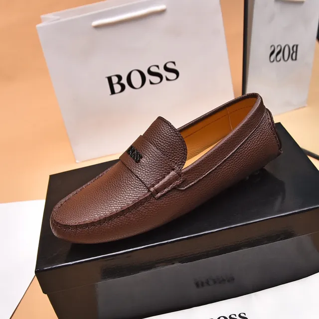 Hugo Boss Loafer de couro marrom bege texturizado 6