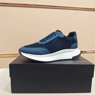 Hugo Boss Lifestyle 海军蓝麂皮和皮革低帮运动鞋