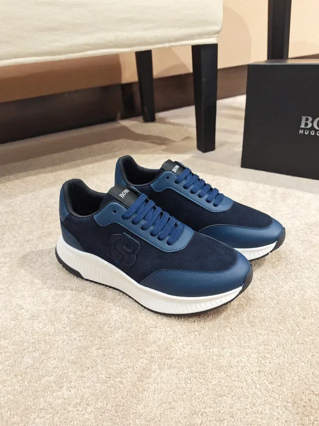 Hugo Boss Lifestyle 海军蓝麂皮和皮革低帮运动鞋 4