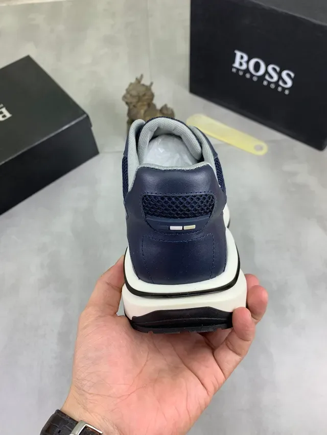 Hugo Boss Sneakers Lifestyle à Plateforme en Cuir et Maille Bleu Marine 3
