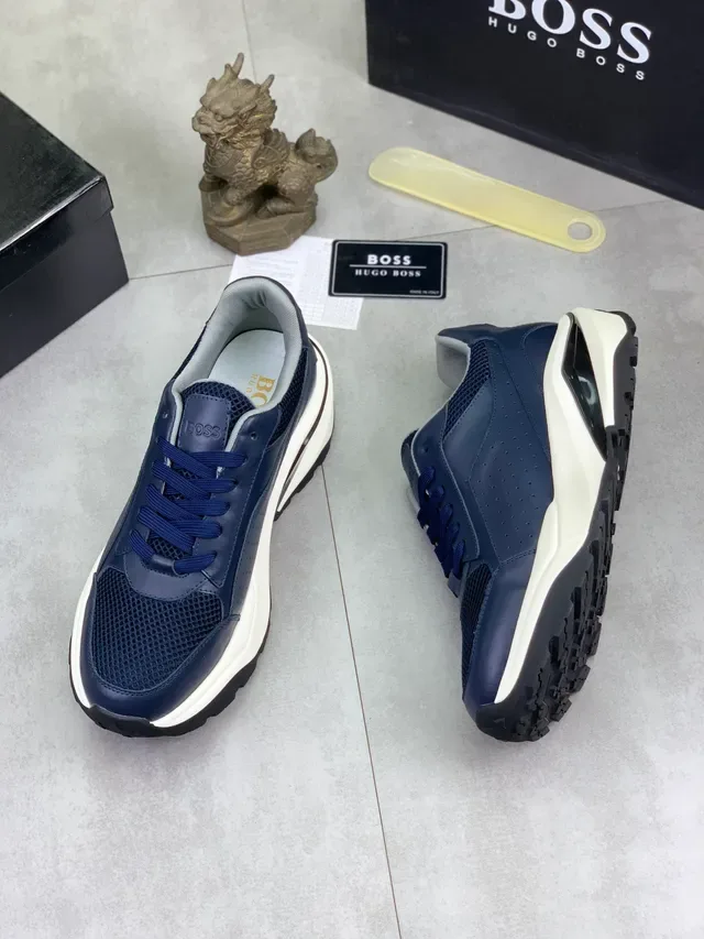 Hugo Boss Sneakers Lifestyle à Plateforme en Cuir et Maille Bleu Marine 5
