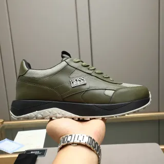 Hugo Boss 橄榄绿 皮革网面 休闲鞋