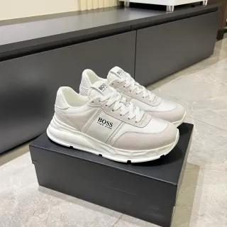 Hugo Boss Blancos Beige Suela Plataforma Upper Híbrido Textil-Suede Zapatillas Chunky