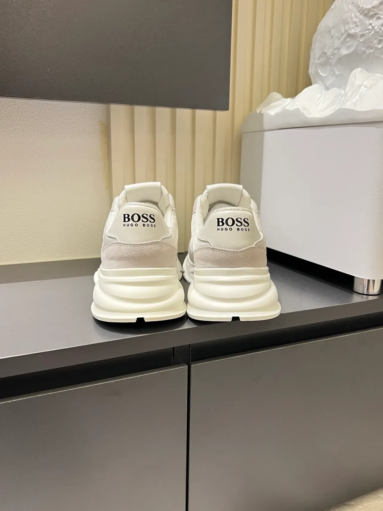 Hugo Boss Brancos Bege Sola Plataforma Upper Híbrido Textil-Suede Chunky Tênis 2