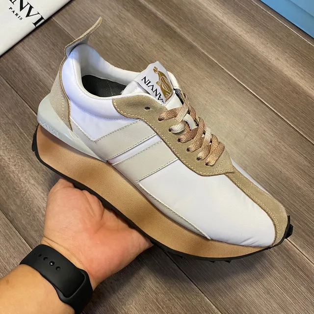 Lanvin Blanco Beige Multicapa Y Superficie Ante Encima Sneakers de Estilo de Vida 3
