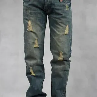 Levi's Distressed Straight-Leg Mid-Rise Blue Jeans