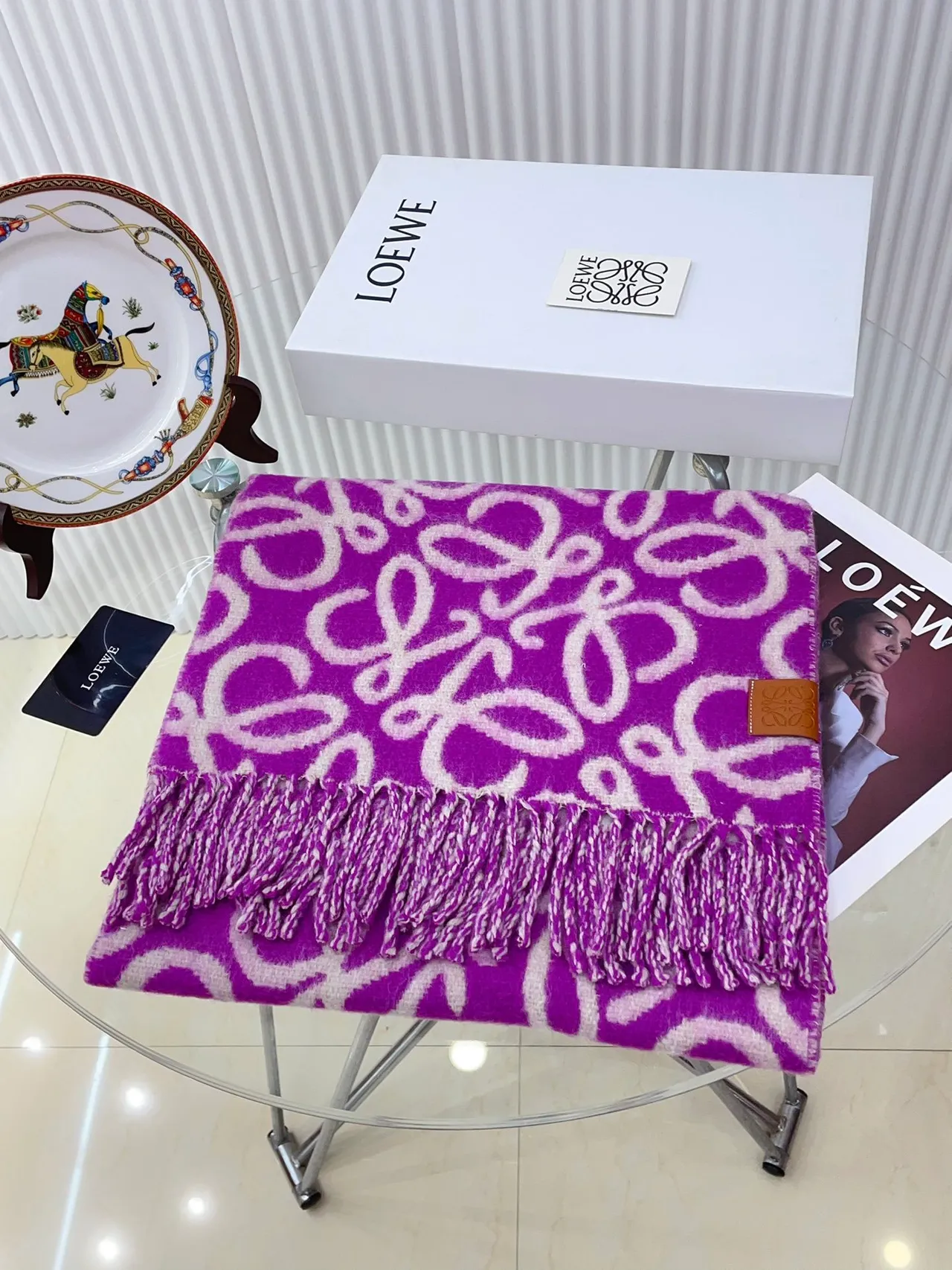 Loewe Anagram Jacquard বেঙ্গুনি ক্যাশমিয়ার স্কার্ফ 7