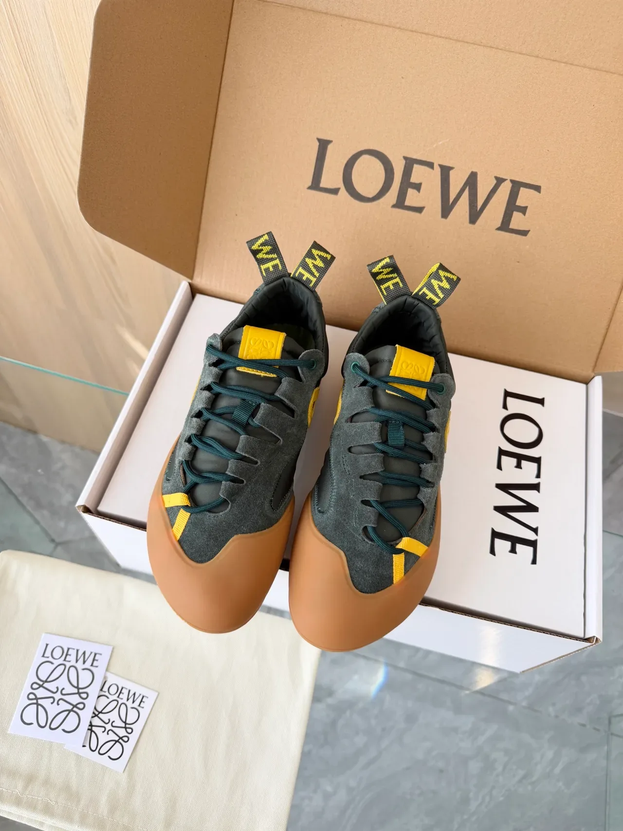 Loewe Verde Amarelo Low-Top Camurça e Couro Mistura Tênis Lifestyle 6