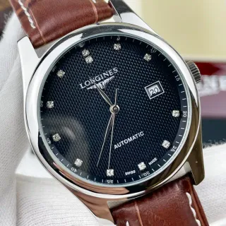 Longines Black Brown Textured Guilloché Dial Diamond Hour Markers Mechanical Watch